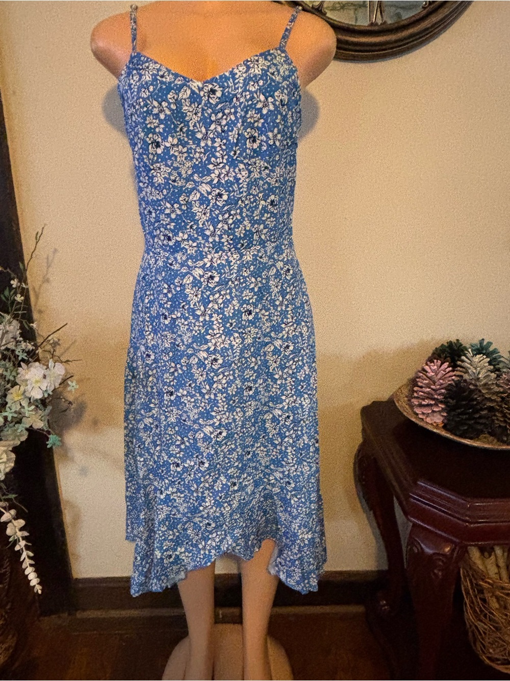 Target Blue Floral Spaghetti-Strap Midi Dress
